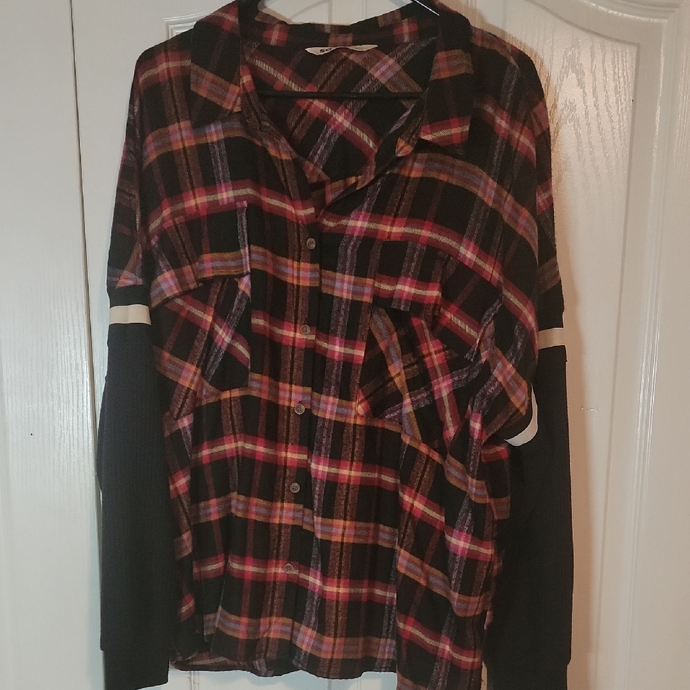 SO Plaid Shirt with Black Sleeves